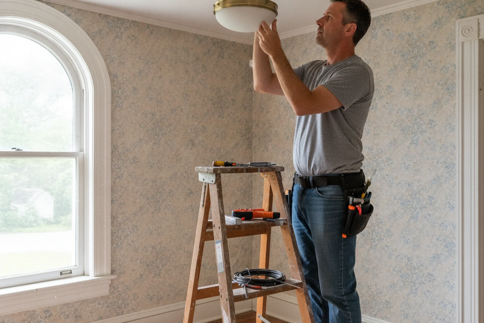 Light fixture installation older home Woonsocket Rhode Island Providence County handyman Dave New England interior